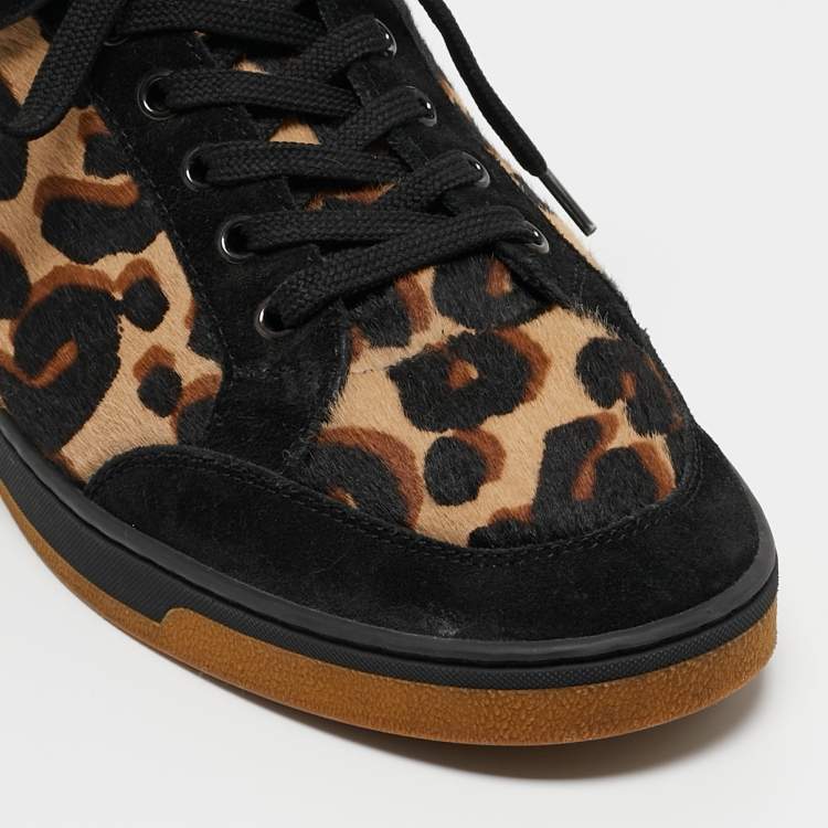 Pre Owned Louis Vuitton Black/Brown Calf Hair and Suede Low Top Sneakers Size 38.5