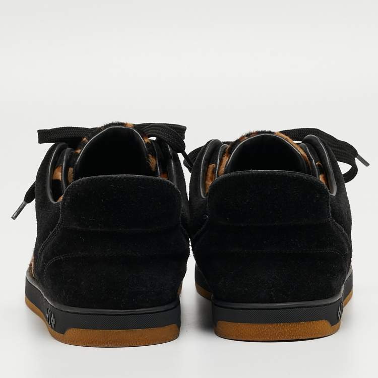Pre Owned Louis Vuitton Black/Brown Calf Hair and Suede Low Top Sneakers Size 38.5