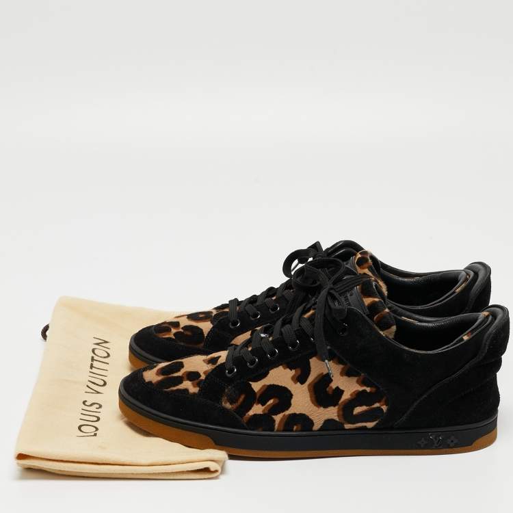 Pre Owned Louis Vuitton Black/Brown Calf Hair and Suede Low Top Sneakers Size 38.5