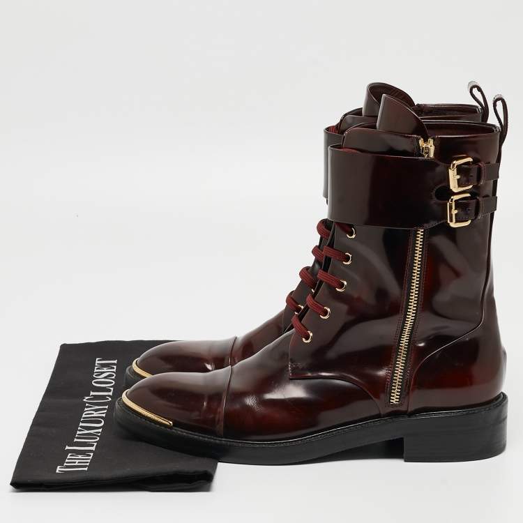 Pre Owned Louis Vuitton Burgundy Patent Diplomacy Ranger Boots Size 40