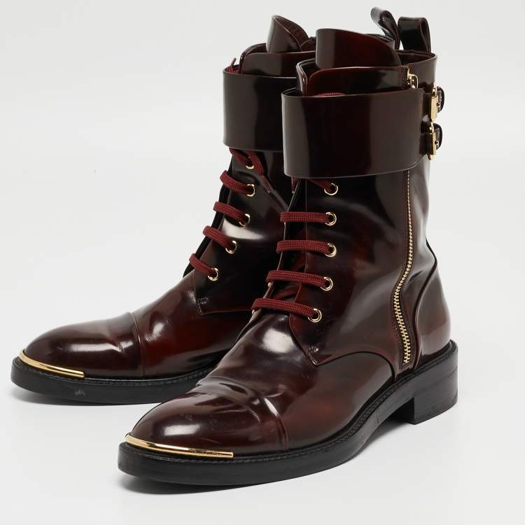 Pre Owned Louis Vuitton Burgundy Patent Diplomacy Ranger Boots Size 40