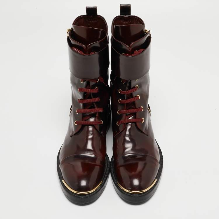 Pre Owned Louis Vuitton Burgundy Patent Diplomacy Ranger Boots Size 40
