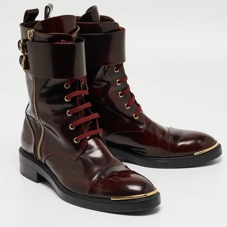Pre Owned Louis Vuitton Burgundy Patent Diplomacy Ranger Boots Size 40