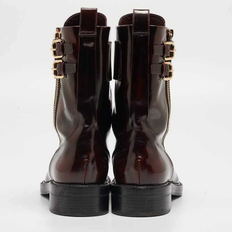 Pre Owned Louis Vuitton Burgundy Patent Diplomacy Ranger Boots Size 40