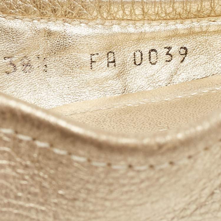 Pre Owned Louis Vuitton Metallic Gold Leather Oxford Ballet Flats Size 38.5
