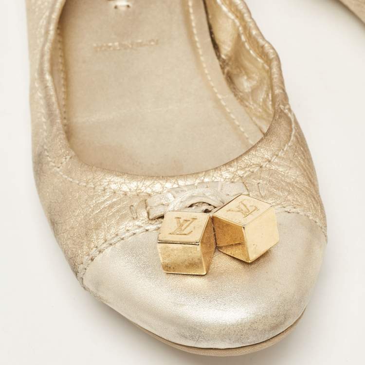 Pre Owned Louis Vuitton Metallic Gold Leather Oxford Ballet Flats Size 38.5