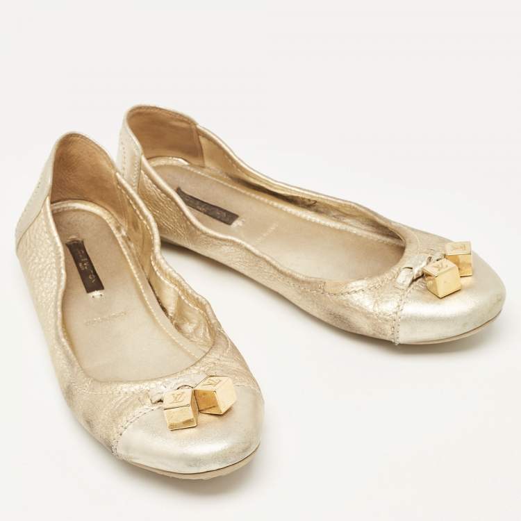 Pre Owned Louis Vuitton Metallic Gold Leather Oxford Ballet Flats Size 38.5