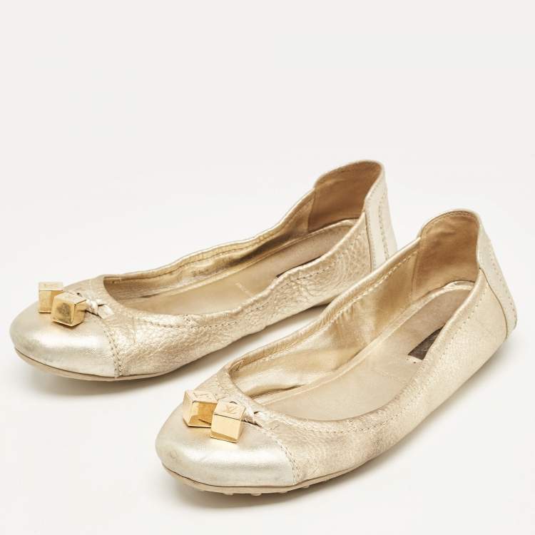 Pre Owned Louis Vuitton Metallic Gold Leather Oxford Ballet Flats Size 38.5
