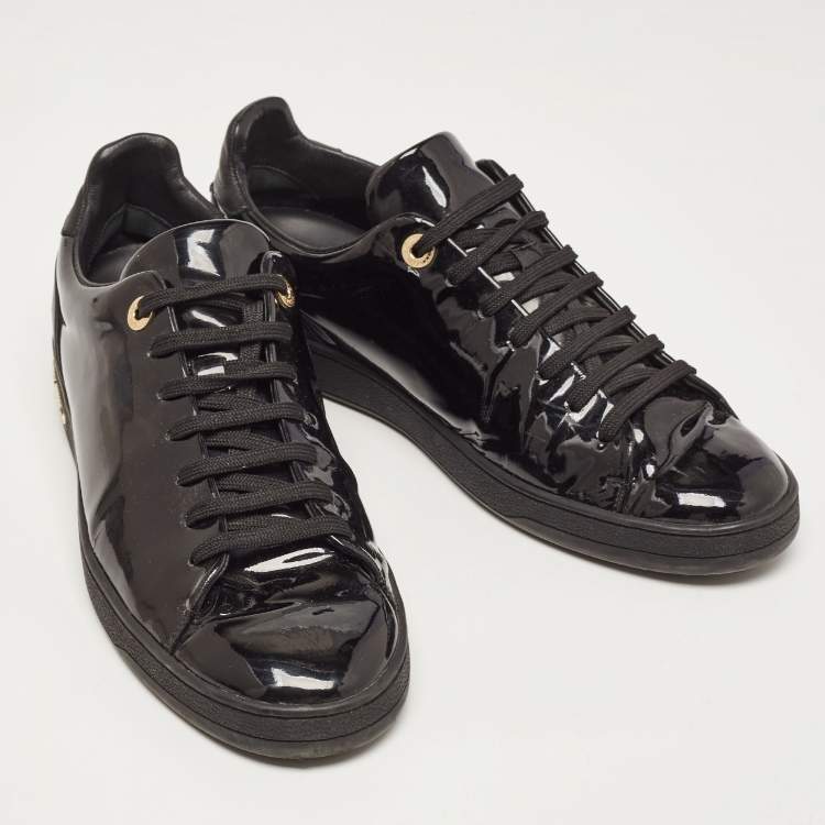 Pre Owned Louis Vuitton Black Patent and Leather Frontrow Sneakers Size 41