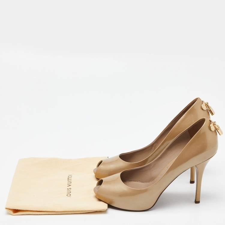 Pre Owned Louis Vuitton Beige Patent Leather Oh Really! Platform Peep Toe Pumps Size 40