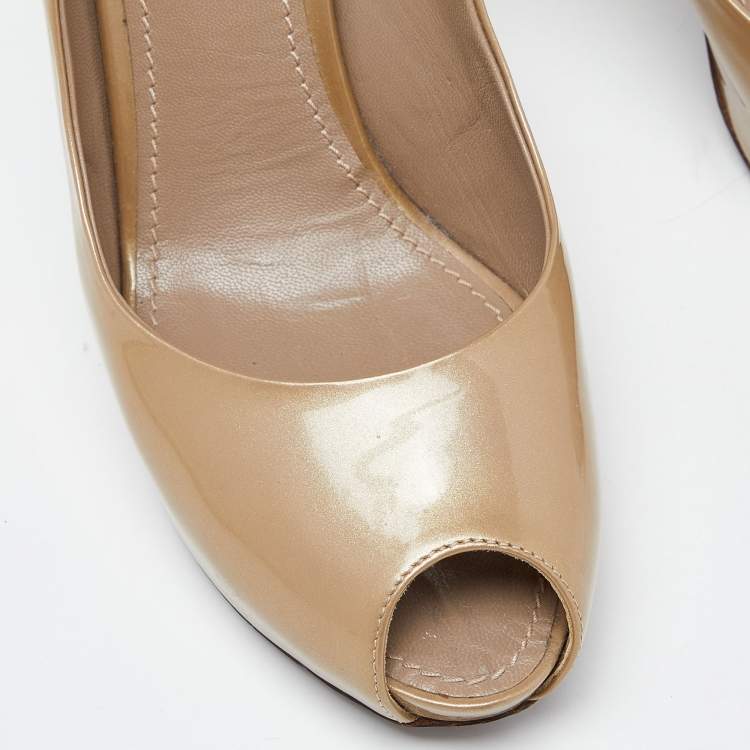 Pre Owned Louis Vuitton Beige Patent Leather Oh Really! Platform Peep Toe Pumps Size 40