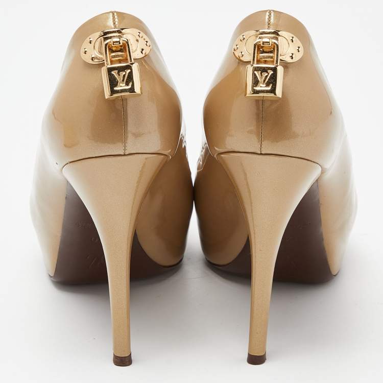 Pre Owned Louis Vuitton Beige Patent Leather Oh Really! Platform Peep Toe Pumps Size 40