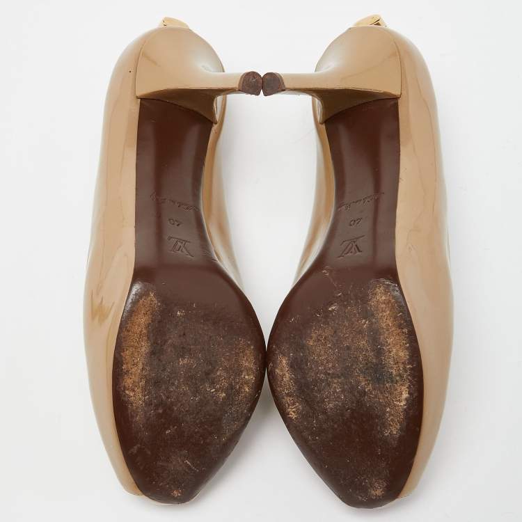 Pre Owned Louis Vuitton Beige Patent Leather Oh Really! Platform Peep Toe Pumps Size 40
