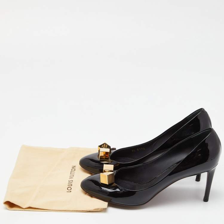 Pre Owned Louis Vuitton Black Patent Leather Cube Pumps Size 40