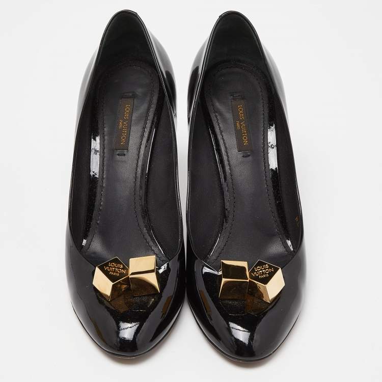 Pre Owned Louis Vuitton Black Patent Leather Cube Pumps Size 40