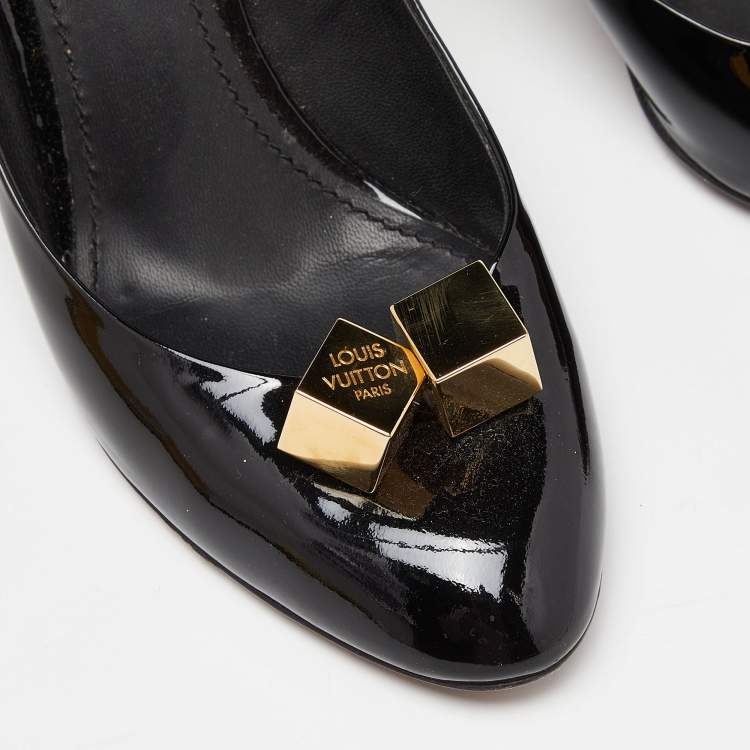 Pre Owned Louis Vuitton Black Patent Leather Cube Pumps Size 40