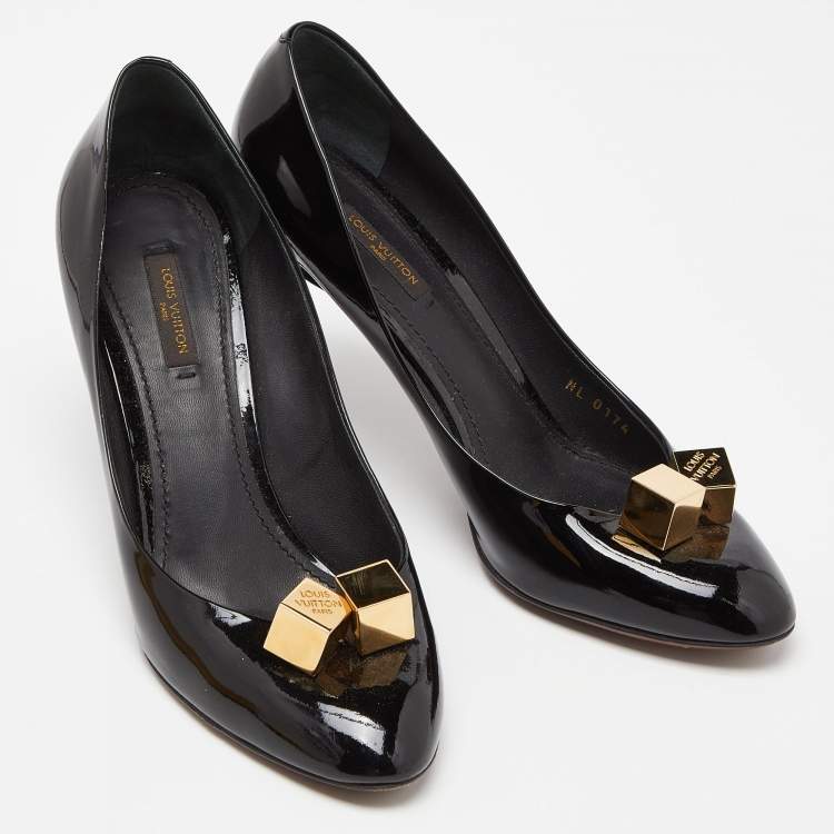 Pre Owned Louis Vuitton Black Patent Leather Cube Pumps Size 40