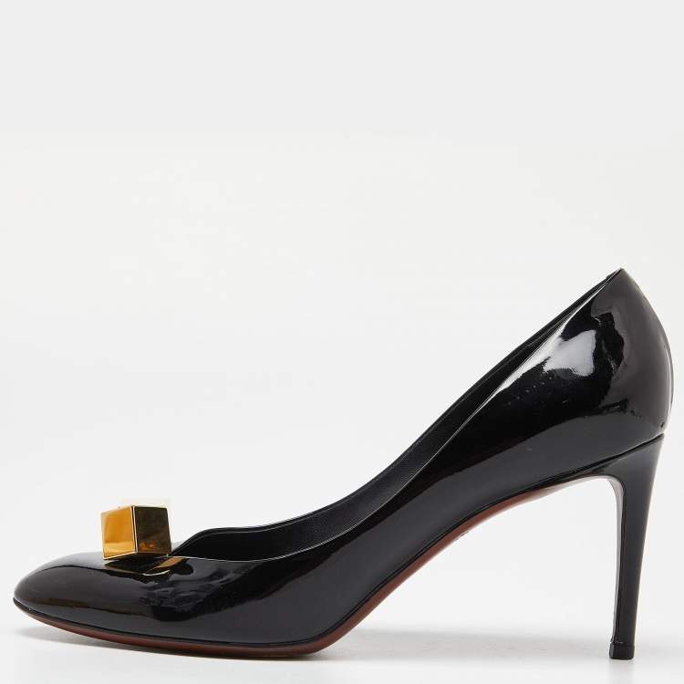Pre Owned Louis Vuitton Black Patent Leather Cube Pumps Size 40