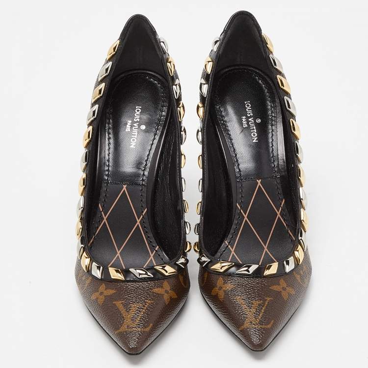 Pre Owned Louis Vuitton Brown Monogram Canvas and Leather Trim Eldorado Pointed Toe Pumps Size 36