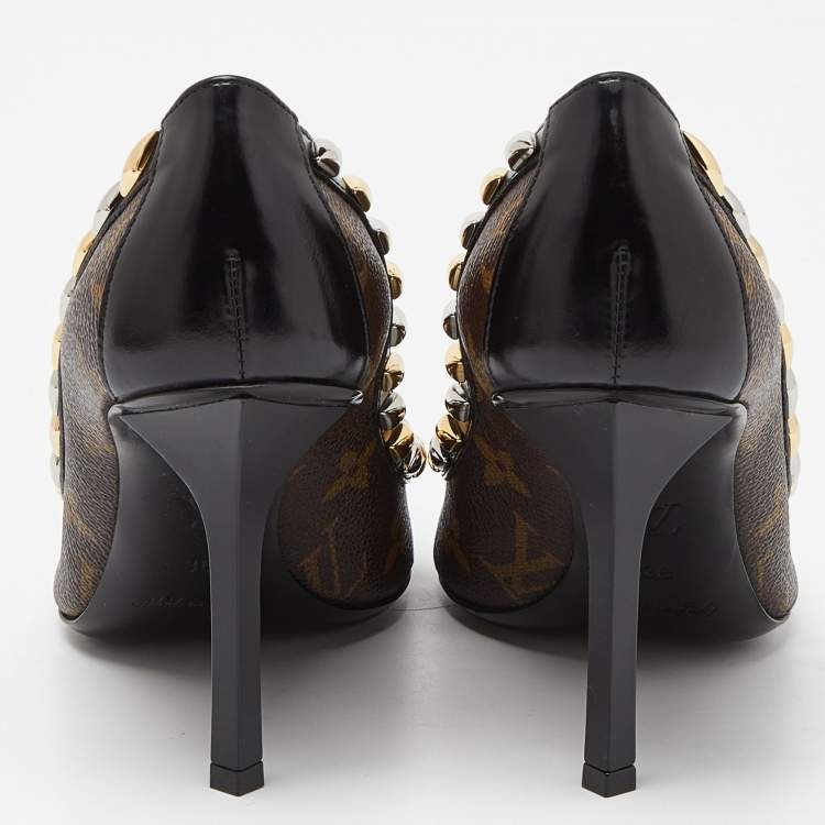 Pre Owned Louis Vuitton Brown Monogram Canvas and Leather Trim Eldorado Pointed Toe Pumps Size 36
