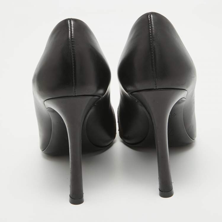 Pre Owned Louis Vuitton Brown/Black Monogram Canvas and Leather Pointed Toe Pumps Size 38.5