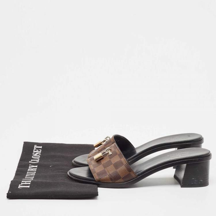 Pre Owned Louis Vuitton Brown Damier Ebene Canvas Lock It Slide Sandals Size 39