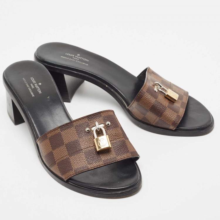 Pre Owned Louis Vuitton Brown Damier Ebene Canvas Lock It Slide Sandals Size 39
