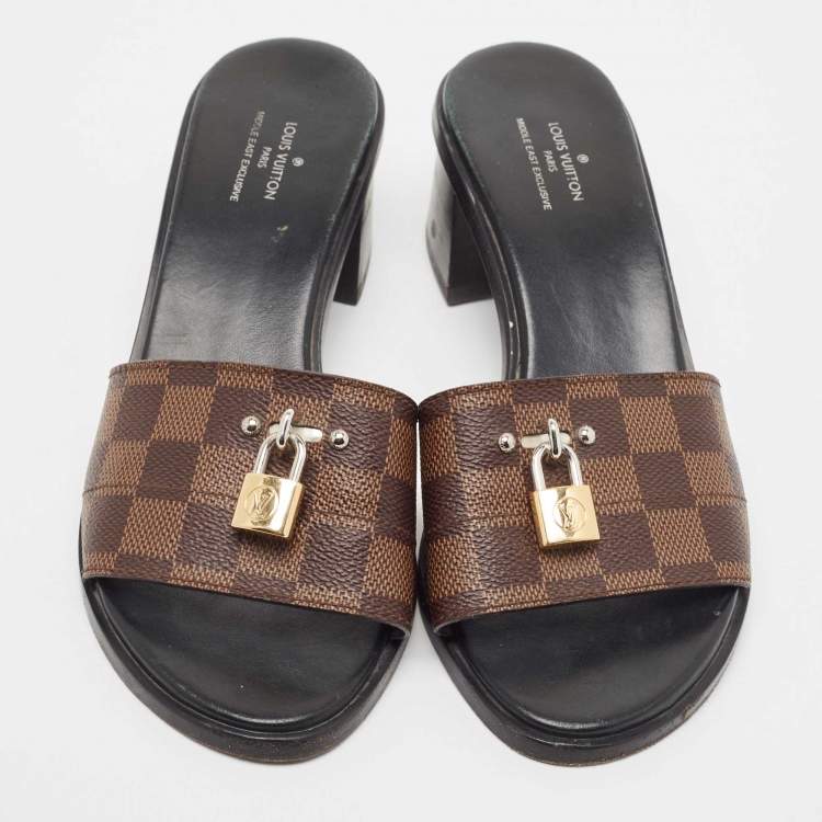 Pre Owned Louis Vuitton Brown Damier Ebene Canvas Lock It Slide Sandals Size 39