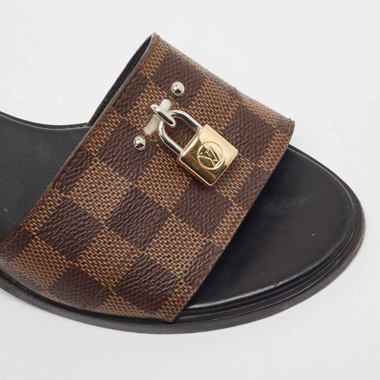 Pre Owned Louis Vuitton Brown Damier Ebene Canvas Lock It Slide Sandals Size 39