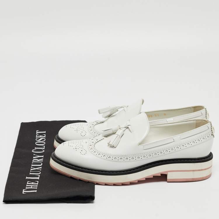 Pre Owned Louis Vuitton White Leather Slip On Loafers Size 37