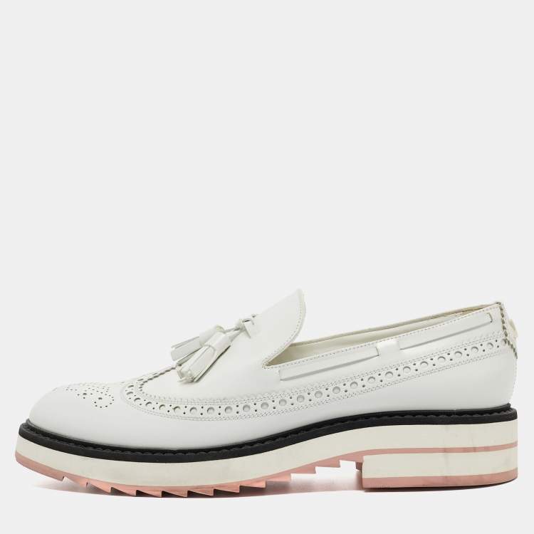 Pre Owned Louis Vuitton White Leather Slip On Loafers Size 37
