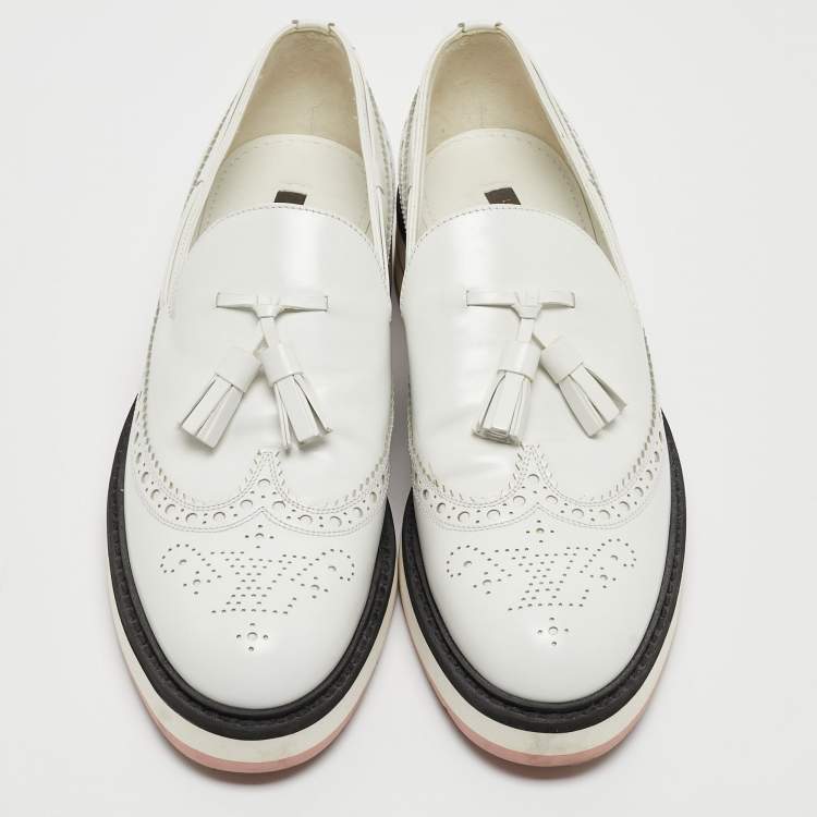 Pre Owned Louis Vuitton White Leather Slip On Loafers Size 37