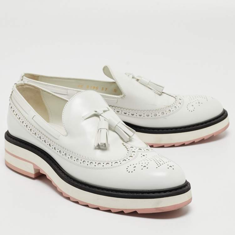 Pre Owned Louis Vuitton White Leather Slip On Loafers Size 37