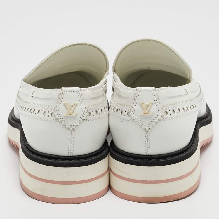 Pre Owned Louis Vuitton White Leather Slip On Loafers Size 37