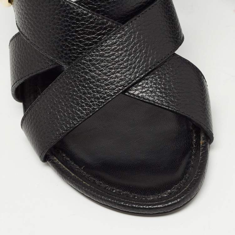 مملوكة مسبقًا Louis Vuitton Black Leather Block Heel Slide Sandals Size 40