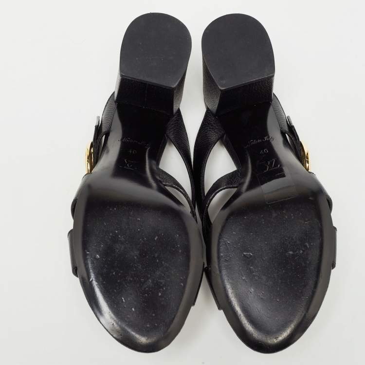 مملوكة مسبقًا Louis Vuitton Black Leather Block Heel Slide Sandals Size 40