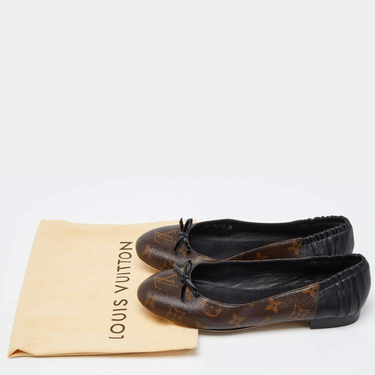 Pre Owned Louis Vuitton Brown Leather and Monogram Canvas Joy Ballet Flats Size 36