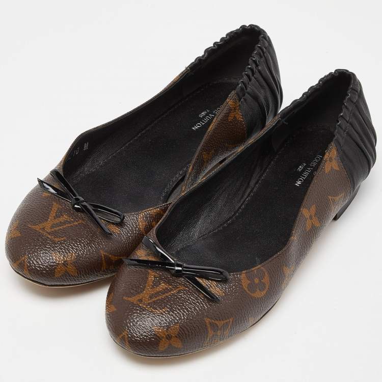 Pre Owned Louis Vuitton Brown Leather and Monogram Canvas Joy Ballet Flats Size 36