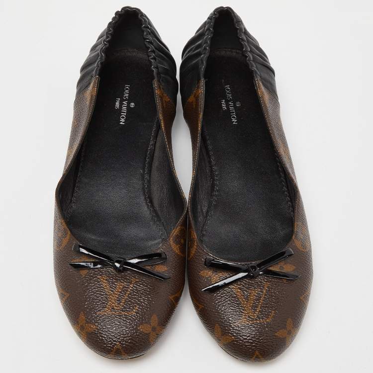 Pre Owned Louis Vuitton Brown Leather and Monogram Canvas Joy Ballet Flats Size 36
