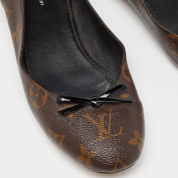 Pre Owned Louis Vuitton Brown Leather and Monogram Canvas Joy Ballet Flats Size 36