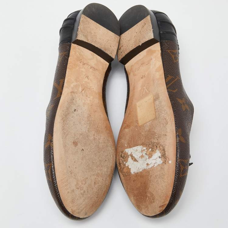 Pre Owned Louis Vuitton Brown Leather and Monogram Canvas Joy Ballet Flats Size 36