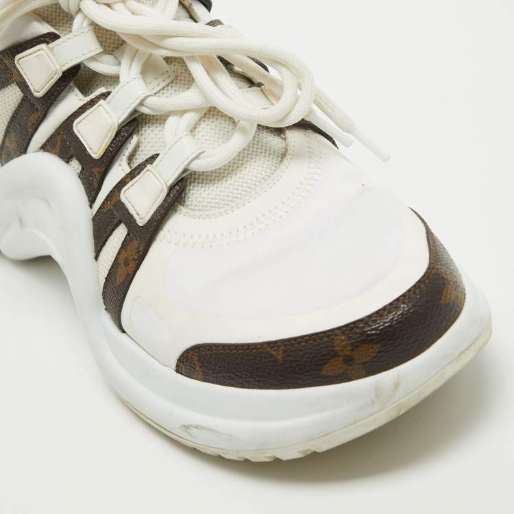 Pre Owned Louis Vuitton White/Brown Nylon and Monogram Canvas Archlight Sneakers Size 41