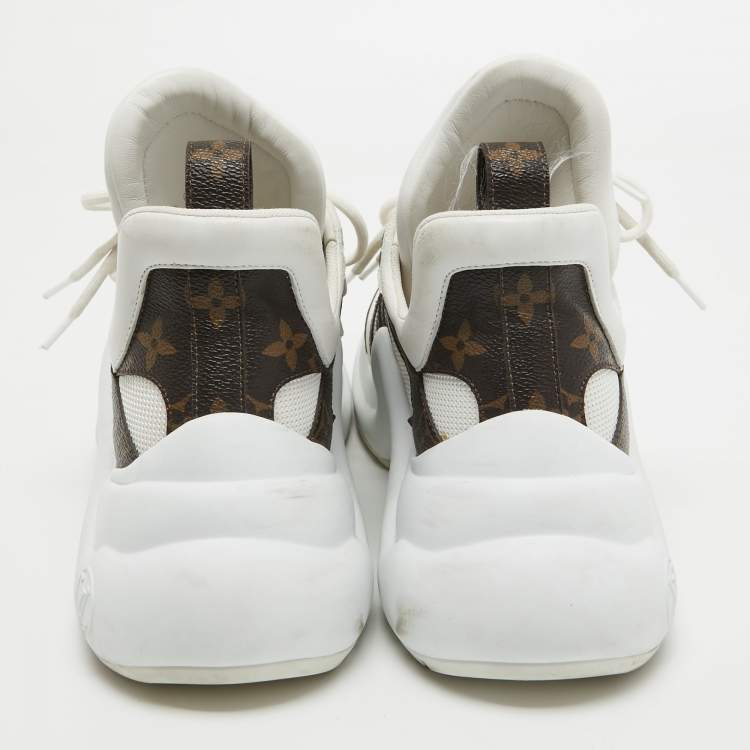 Pre Owned Louis Vuitton White/Brown Nylon and Monogram Canvas Archlight Sneakers Size 41