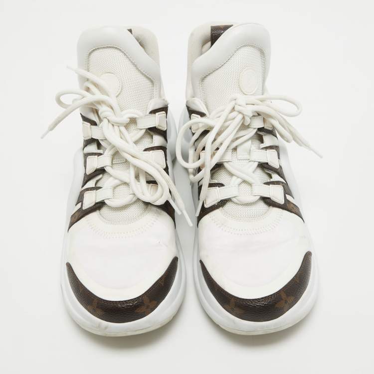Pre Owned Louis Vuitton White/Brown Nylon and Monogram Canvas Archlight Sneakers Size 41