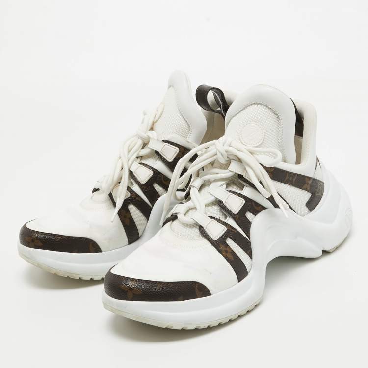 Pre Owned Louis Vuitton White/Brown Nylon and Monogram Canvas Archlight Sneakers Size 41