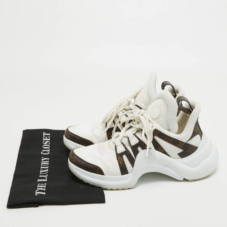 Pre Owned Louis Vuitton White/Brown Nylon and Monogram Canvas Archlight Sneakers Size 41