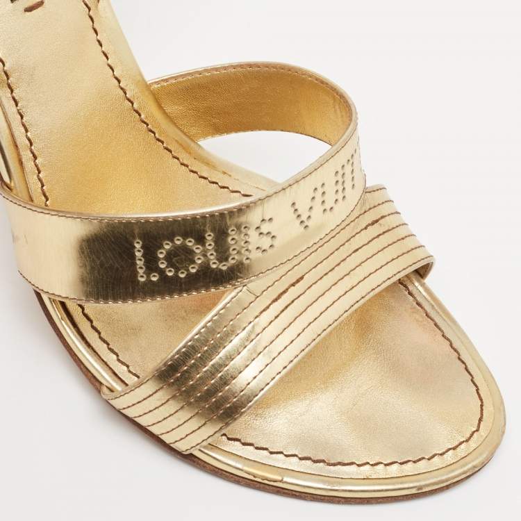Pre Owned Louis Vuitton Metallic Gold Leather Slingback Sandals Size 36