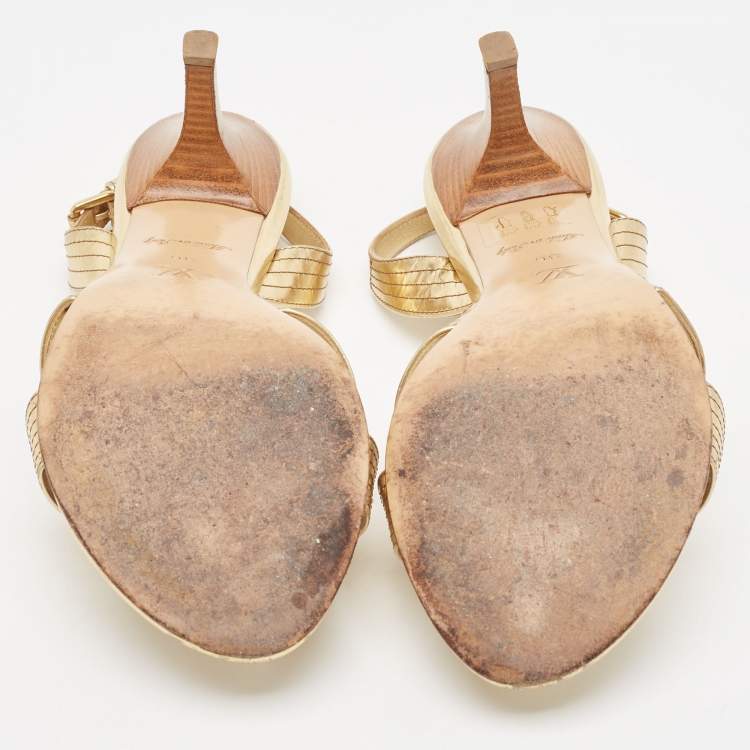 Pre Owned Louis Vuitton Metallic Gold Leather Slingback Sandals Size 36