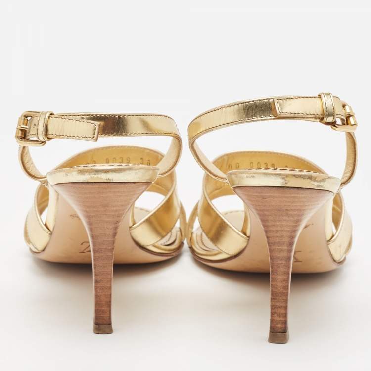 Pre Owned Louis Vuitton Metallic Gold Leather Slingback Sandals Size 36