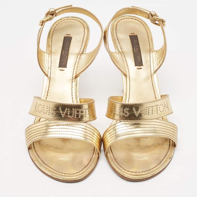 Pre Owned Louis Vuitton Metallic Gold Leather Slingback Sandals Size 36